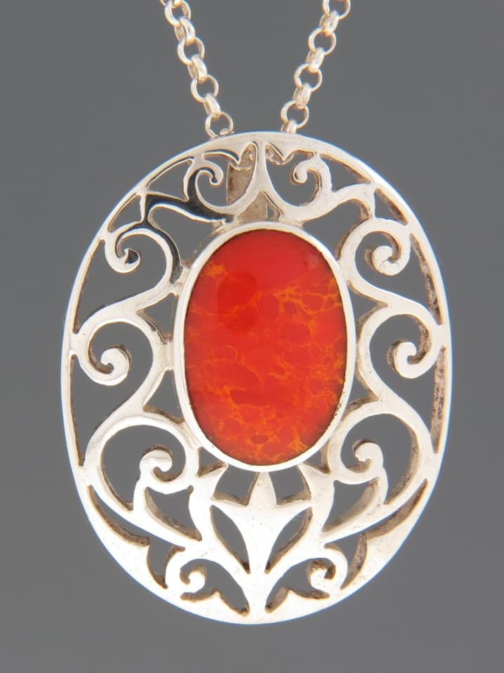 Red Coral Pendant - Sterling Silver