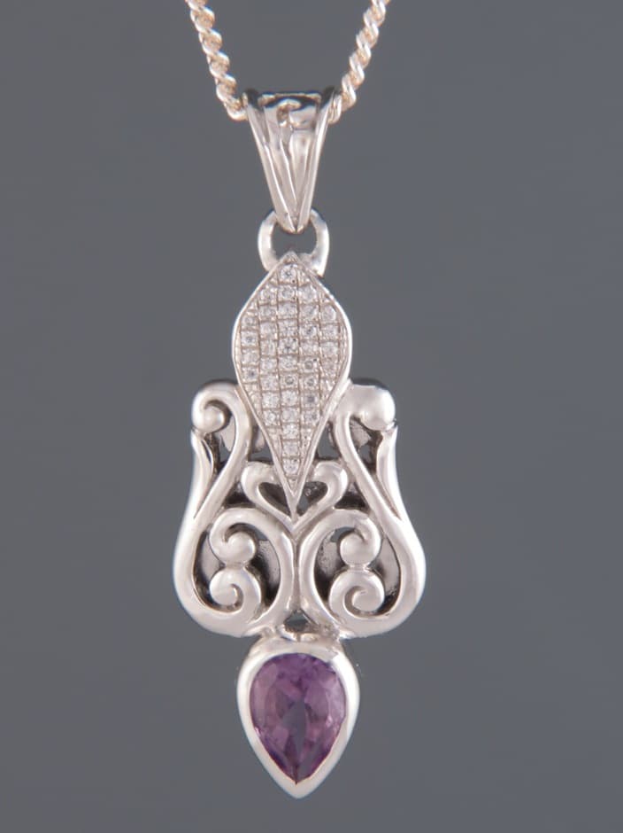 Amethyst Pendant with Zircon - Sterling Silver
