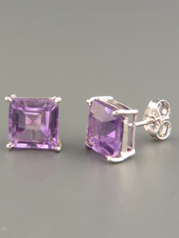 Amethyst Earrings - Sterling Silver stud - 8mm stones