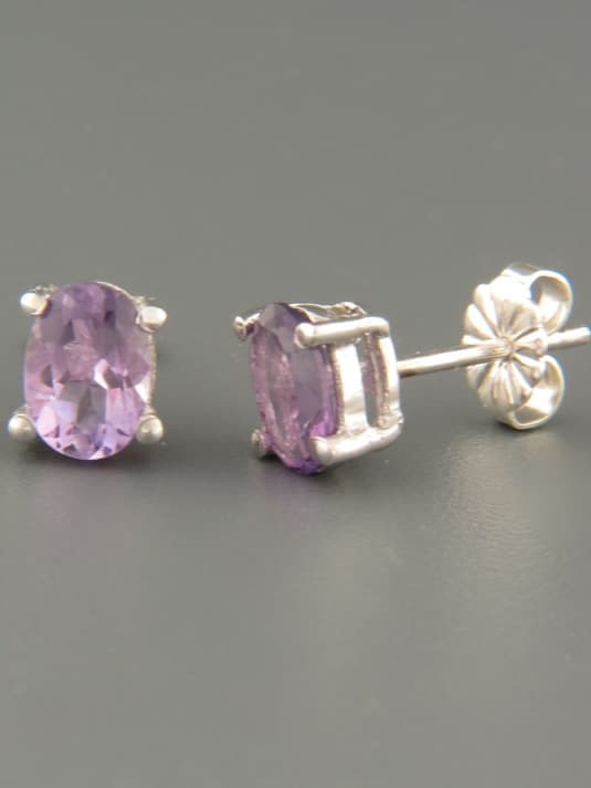 Amethyst Earrings - Sterling Silver stud - 5x7mm stones
