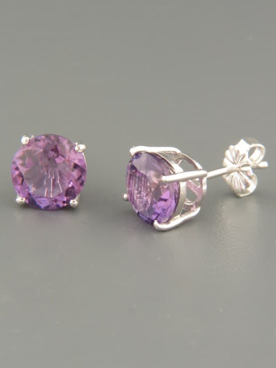 Amethyst Earrings - Sterling Silver stud - 8mm stones