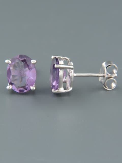 Amethyst Earrings - Sterling Silver stud - 8x10mm stones