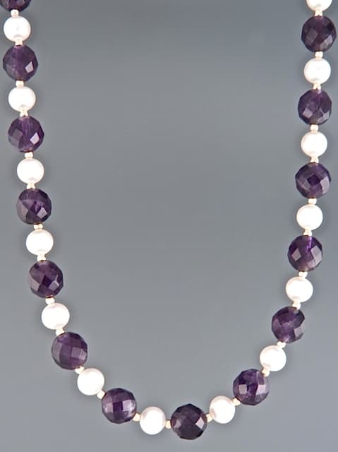 Amethyst & Pearl Necklace with Gold beads