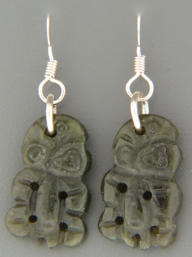 Jade Tiki Earrings - Sterling Silver