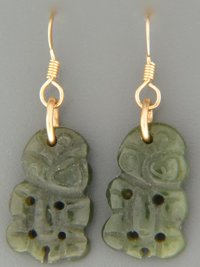 Jade Tiki Earrings - 14ct Gold Filled
