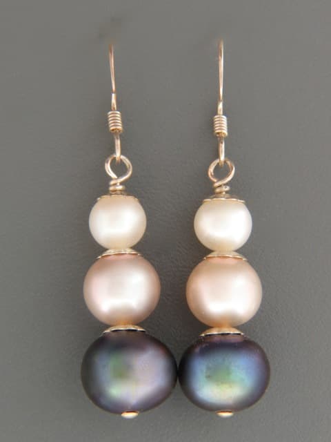 10mm Dark, Pink & White Pearl Earrings - Sterling Silver - YD10P9W8S
