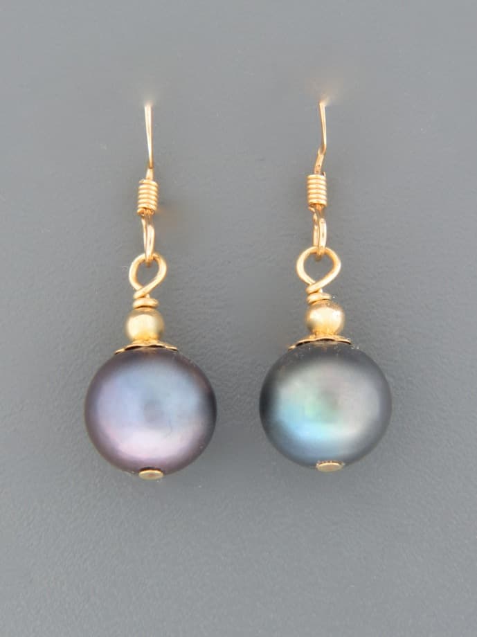 10mm Dark Pearl Earrings - 14ct Gold Filled