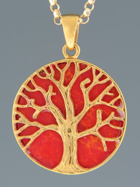Red Coral Pendant - Gold Vermeil