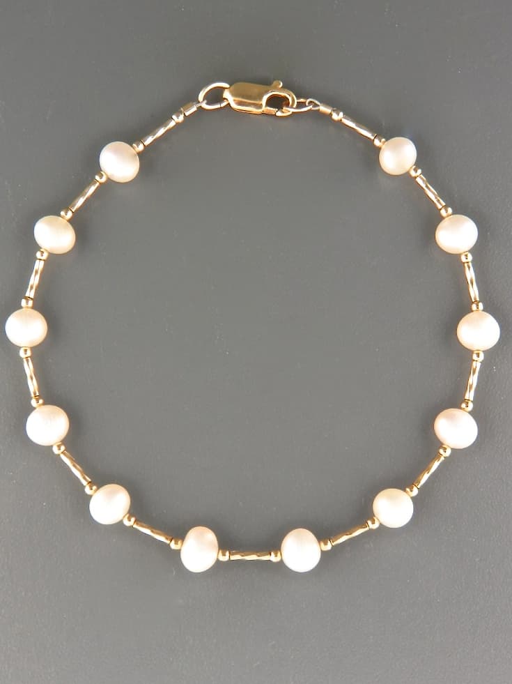 6mm white Pearl Bracelet with twist beads - YW6HB