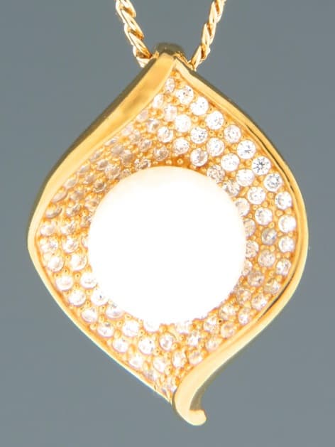 Pearl & Zircon Pendant - Gold Vermeil