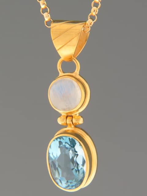 Blue Topaz & Moonstone Pendant - Gold Vermeil