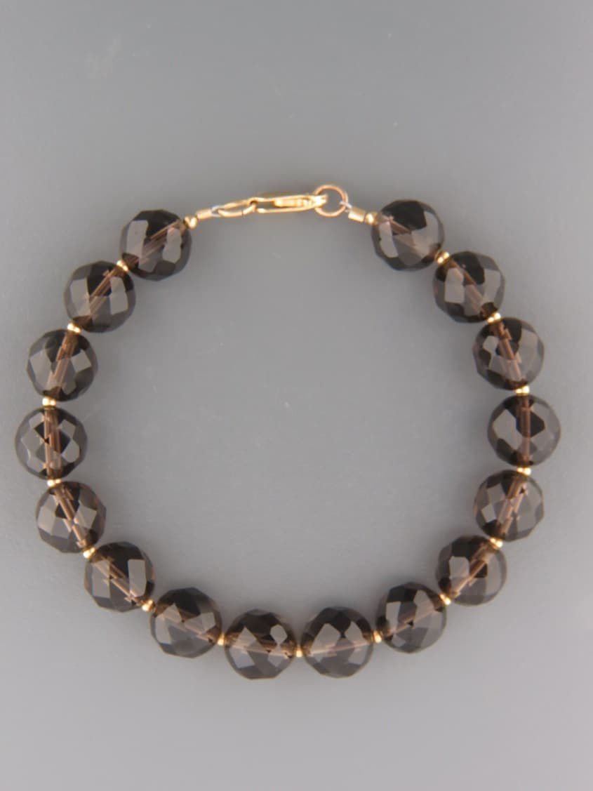 Smokey Quartz Bracelet - 10mm round faceted stones