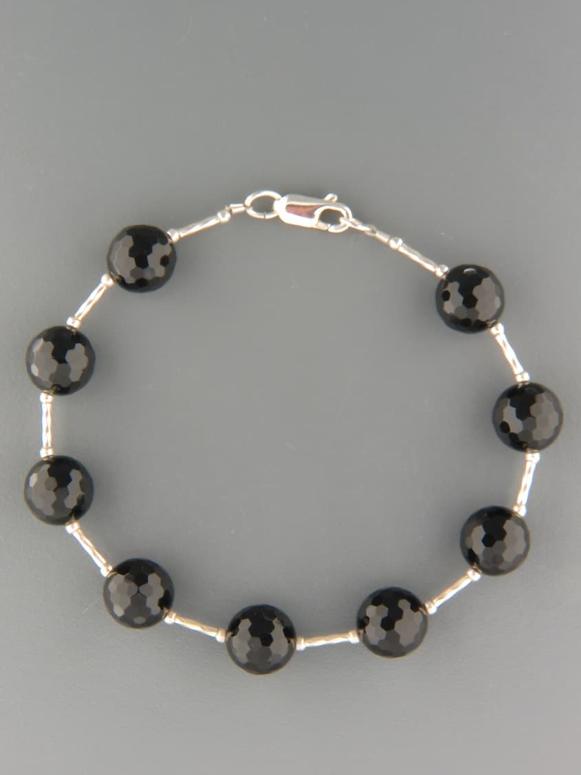 Onyx Bracelet - 10mm round faceted stones with Silver