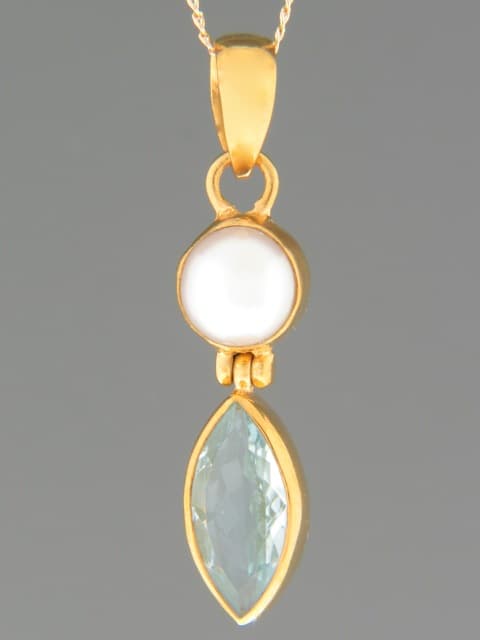 Blue Topaz & Pearl Pendant - Gold Vermeil