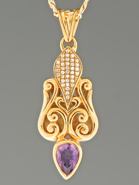 Amethyst Pendant with Zircon - Gold Vermeil