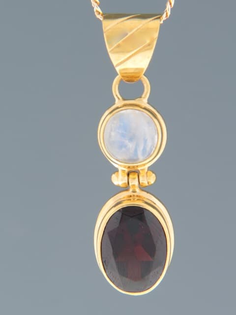 Garnet & Moonstone Pendant - Gold Vermeil