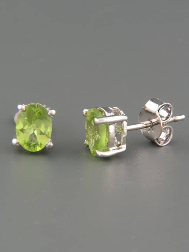 Peridot Earrings - Sterling Silver stud - 5x7mm stones