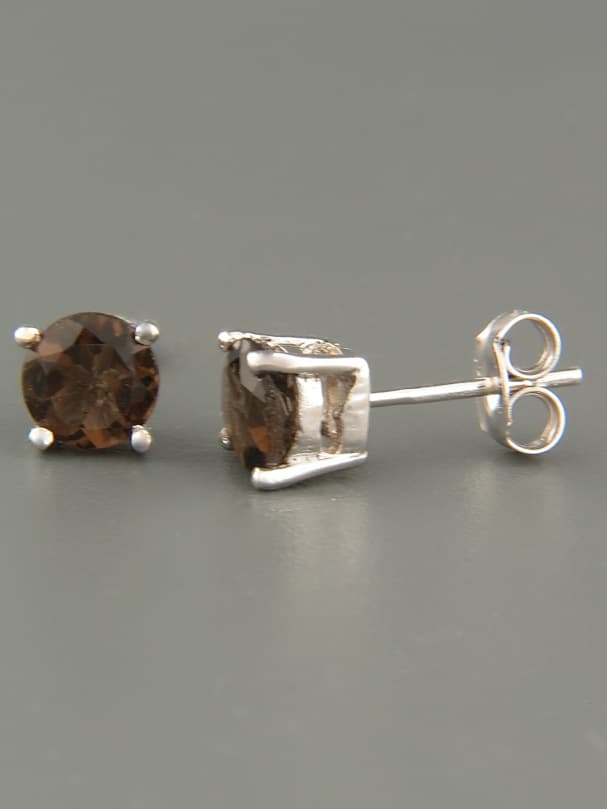 Smokey Quartz Earrings - Sterling Silver stud - 6mm stones