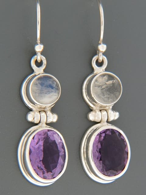 Amethyst &amp; Moonstone Earrings - Sterling Silver