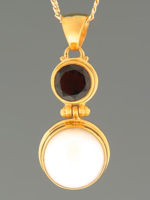 Garnet & Pearl Pendant - Gold Vermeil