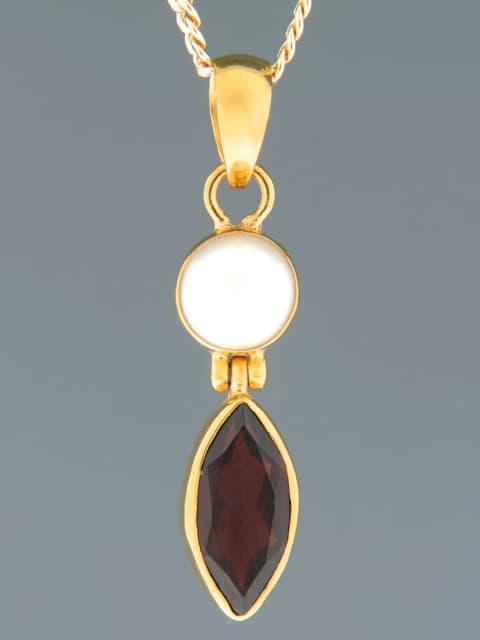 Garnet & Pearl Pendant - Gold Vermeil