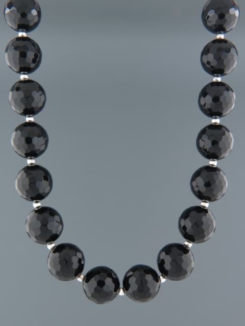 Onyx Necklace - 14mm round faceted stones with Silver beads
