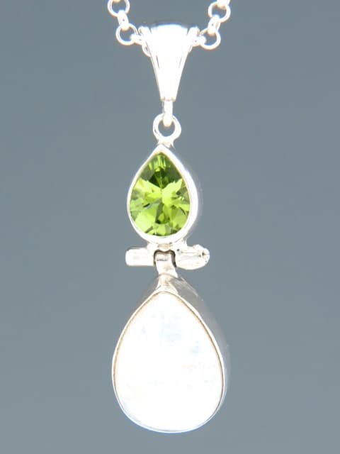 Moonstone Pendant with Peridot - Sterling Silver
