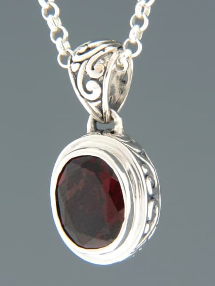 Garnet Pendant - Sterling Silver