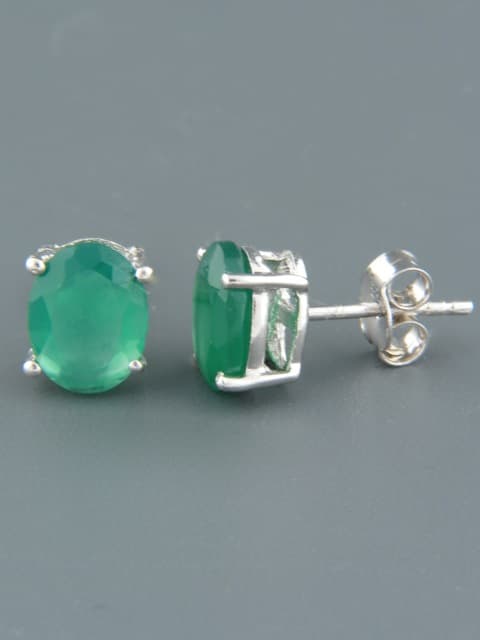 Green Agate Earrings - Sterling Silver stud - 7x9mm stones