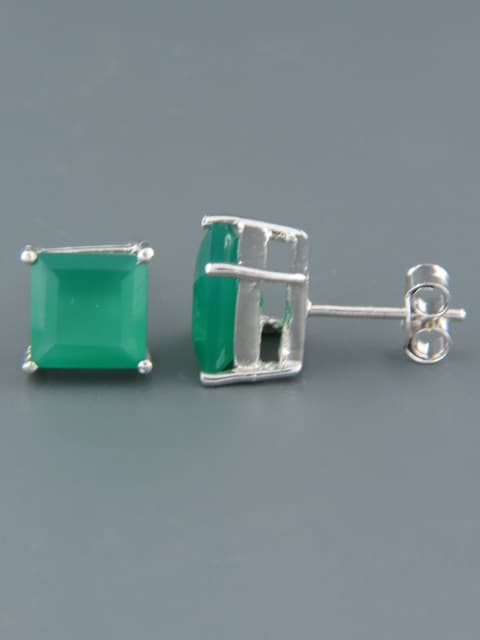 Green Agate Earrings - Sterling Silver stud - 8mm stones