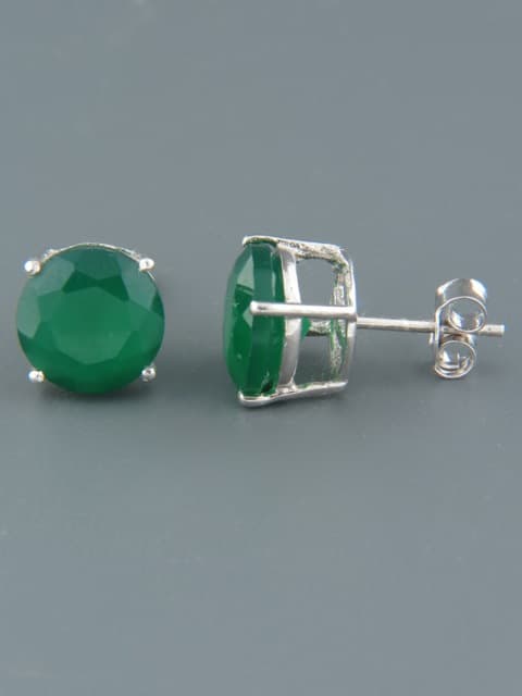 Green Agate Earrings - Sterling Silver stud - 10mm stones