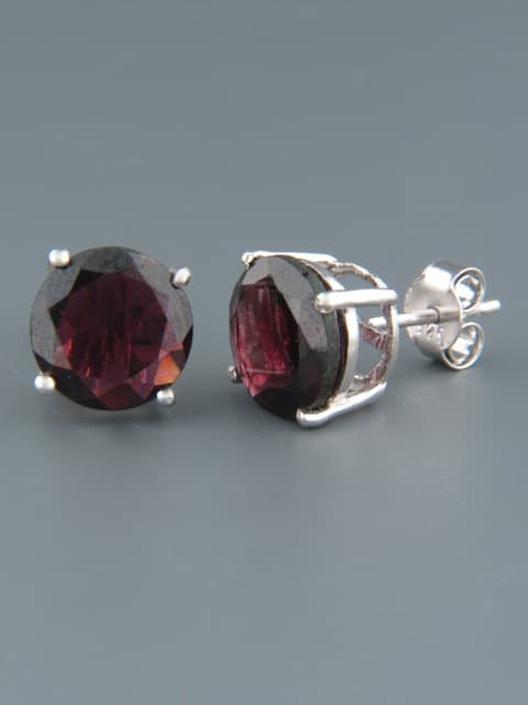 Garnet Earrings - Sterling Silver stud - 10mm stones