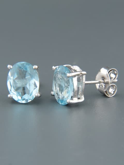 Blue Topaz Earrings - Sterling Silver stud - 7x9mm stones