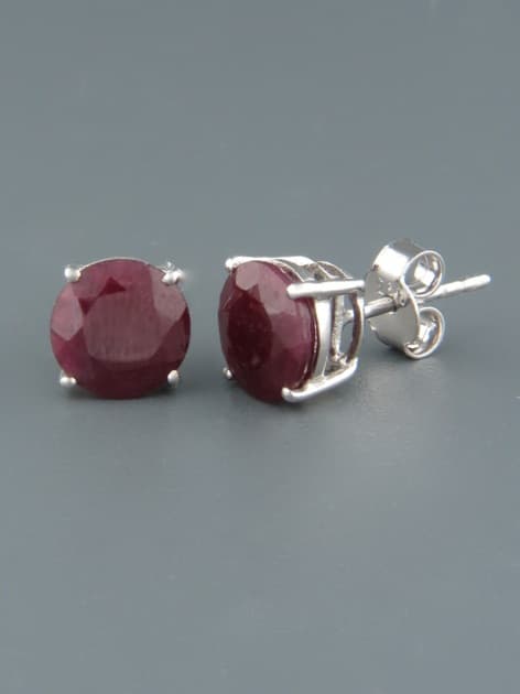 Ruby Earrings - Sterling Silver stud - 8mm stones
