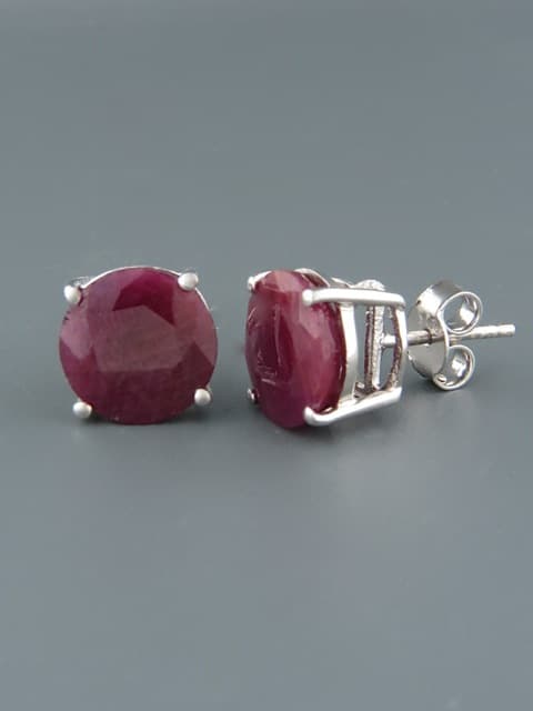 Ruby Earrings - Sterling Silver stud - 10mm stones