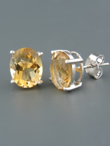 Citrine Earrings - Sterling Silver stud - 8x10mm stones