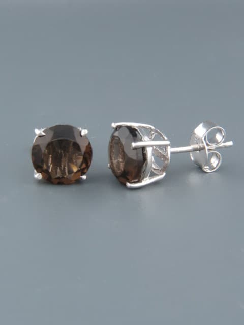 Smokey Quartz Earrings - Sterling Silver stud - 8mm stones