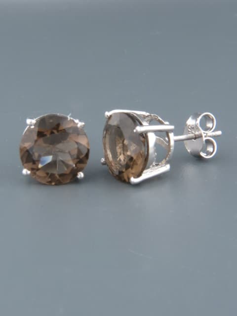 Smokey Quartz Earrings - Sterling Silver stud - 10mm stones