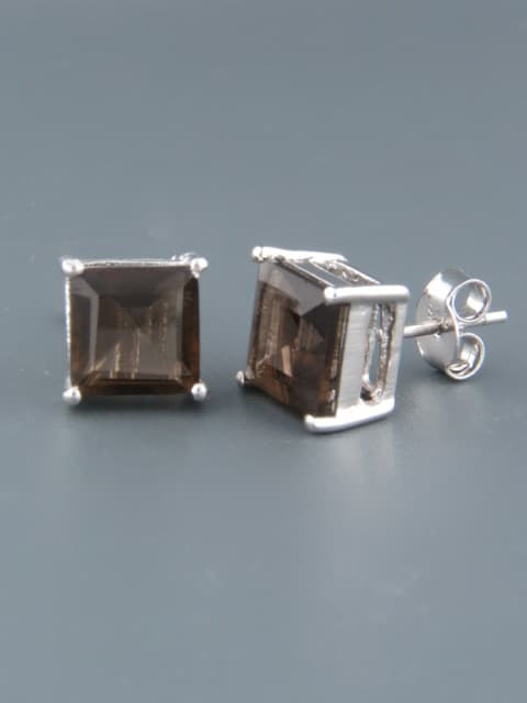 Smokey Quartz Earrings - Sterling Silver stud - 8mm stones