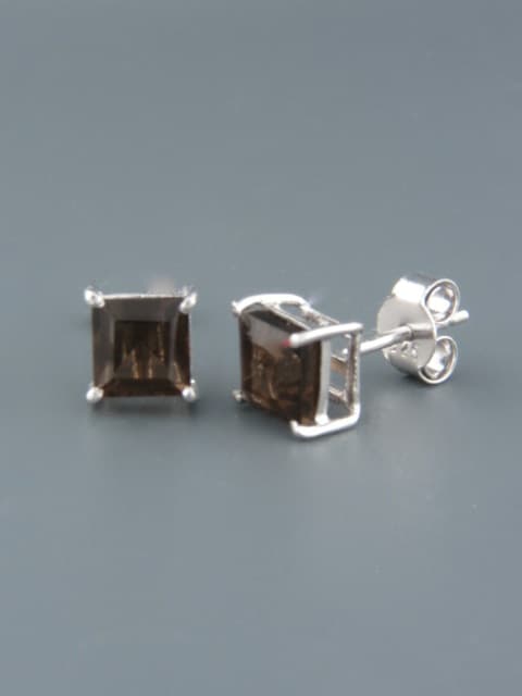 Smokey Quartz Earrings - Sterling Silver stud - 6mm stones