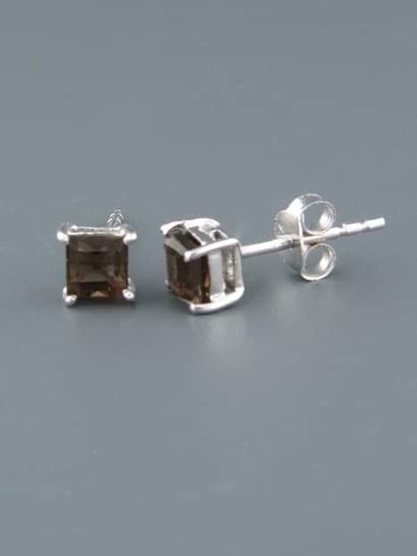 Smokey Quartz Earrings - Sterling Silver stud - 4mm stones