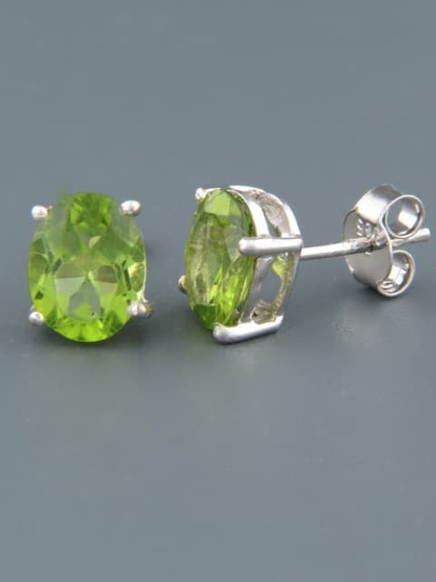 Peridot Earrings - Sterling Silver stud - 7x9mm stones