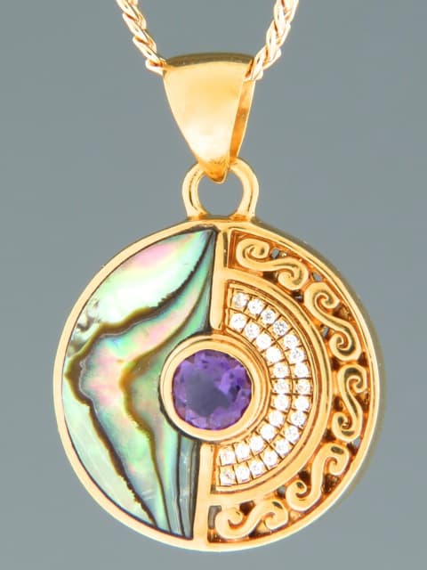 Paua Shell Pendant with Amethyst & Zircon - Gold Vermeil