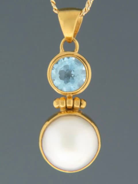 Blue Topaz Pendant with Pearl - Gold Vermeil