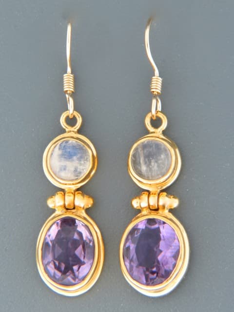 Amethyst & Moonstone Earrings - Gold Vermeil