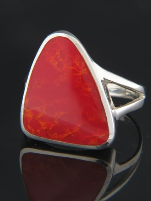 Red Coral Ring - Sterling Silver
