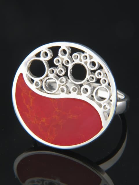 Red Coral Ring - Sterling Silver
