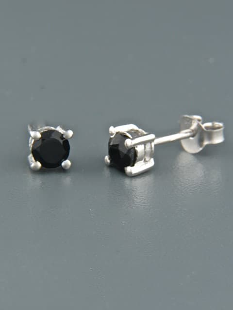 Onyx Earrings - Sterling Silver stud - 4mm stones