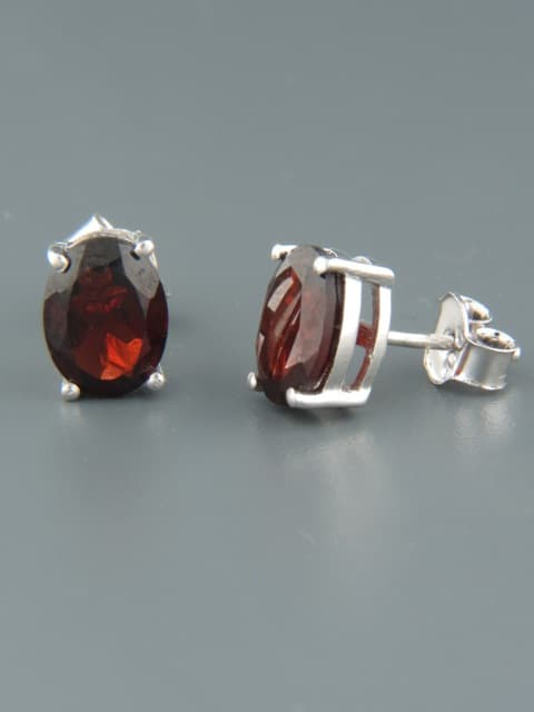 Garnet Earrings - Sterling Silver stud - 7x9mm stones