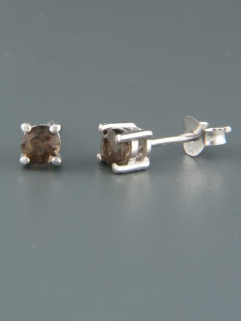 Smokey Quartz Earrings - Sterling Silver stud - 4mm stones